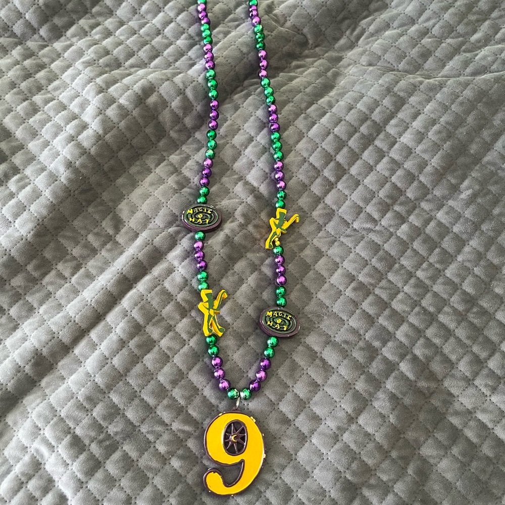 Mardi Gras Beaded Necklace With Number 9 Pendant, Magic Hat Brewery, Collectable
